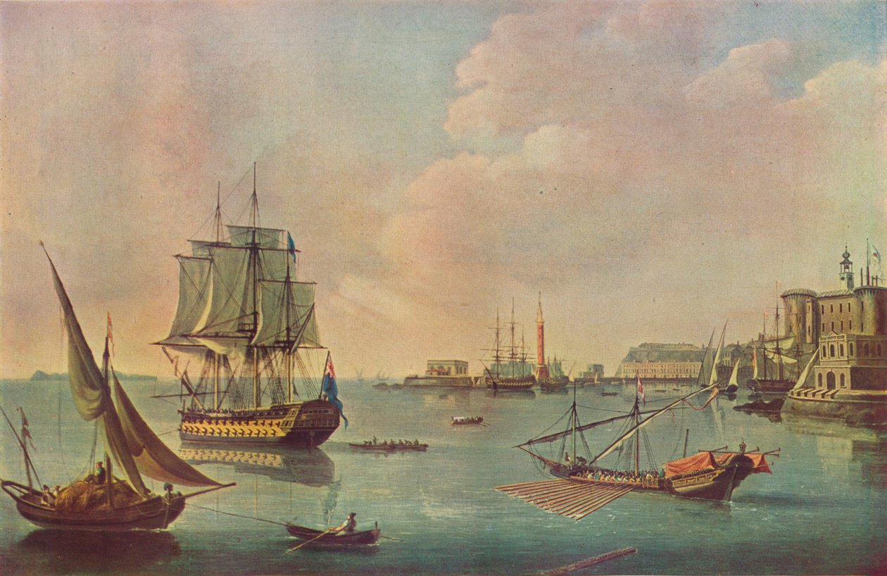 Englantilaiset miehet o sota Maltan satamassa Maltan satamassa, c1805 tekijältä John Thomas Serres