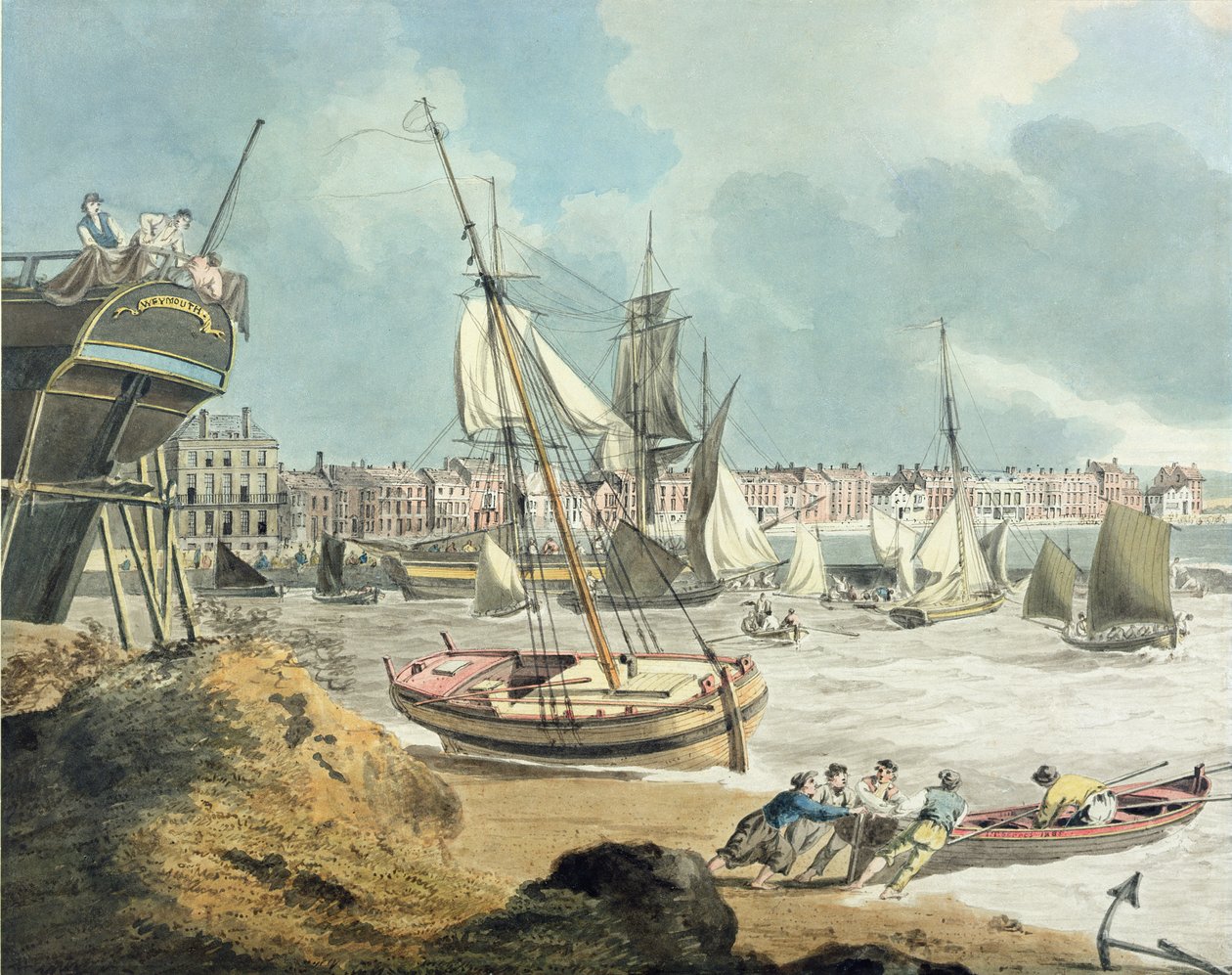 Weymouthin satama, Dorset, 1805 (kynä, muste ja akvarelli paperille) tekijältä John Thomas Serres