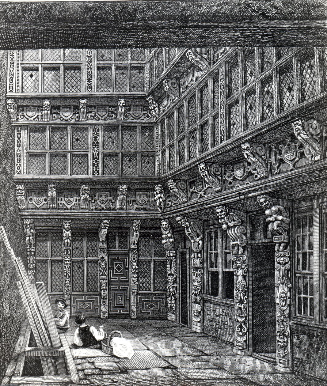 Upea kartano, joka seisoi äskettäin Hart Streetillä, Crutched Friars, julkaistu Smithin julkaisussa "Ancient Topography of London", 1815 tekijältä John Thomas Smith