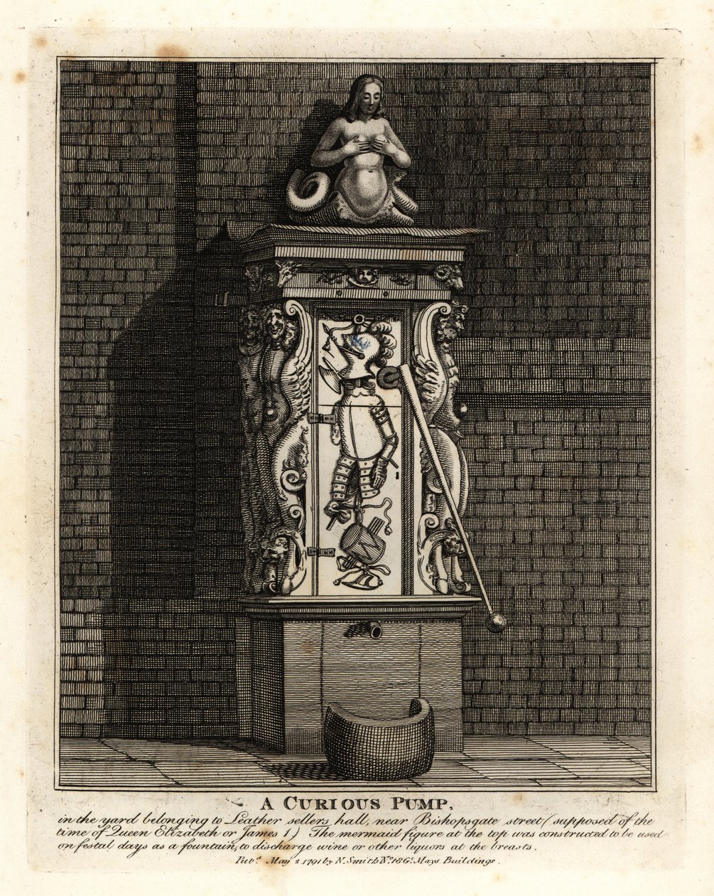 Utelias pumppu Leathersellers Hallin pihalla, Bishopsgate Street, Lontoo tekijältä John Thomas Smith