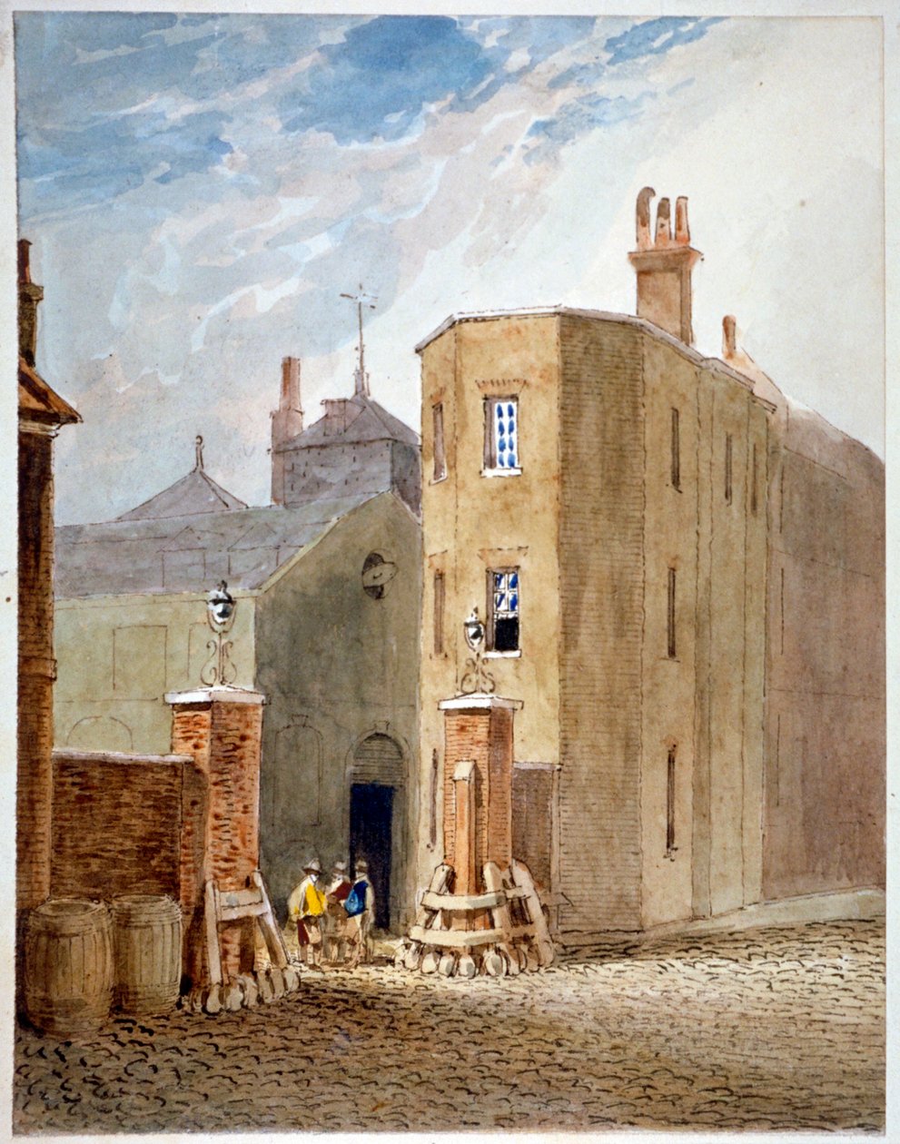 Sisäänkäynti Thralen panimoon myöhemmin Berkeley Perkinsin panimoon, Southwark, Lontoo, c1820 tekijältä John Thomas Smith