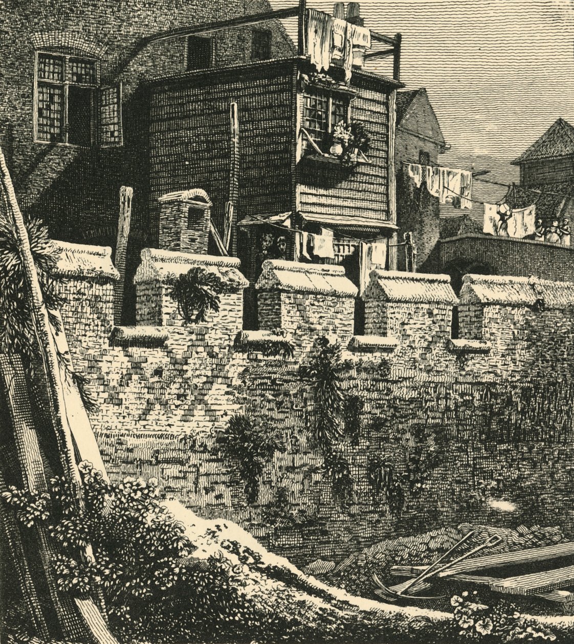 Fragmentti Lontoon muurista St. Gilesissa, Cripplegate, 1812, 1925. tekijältä John Thomas Smith
