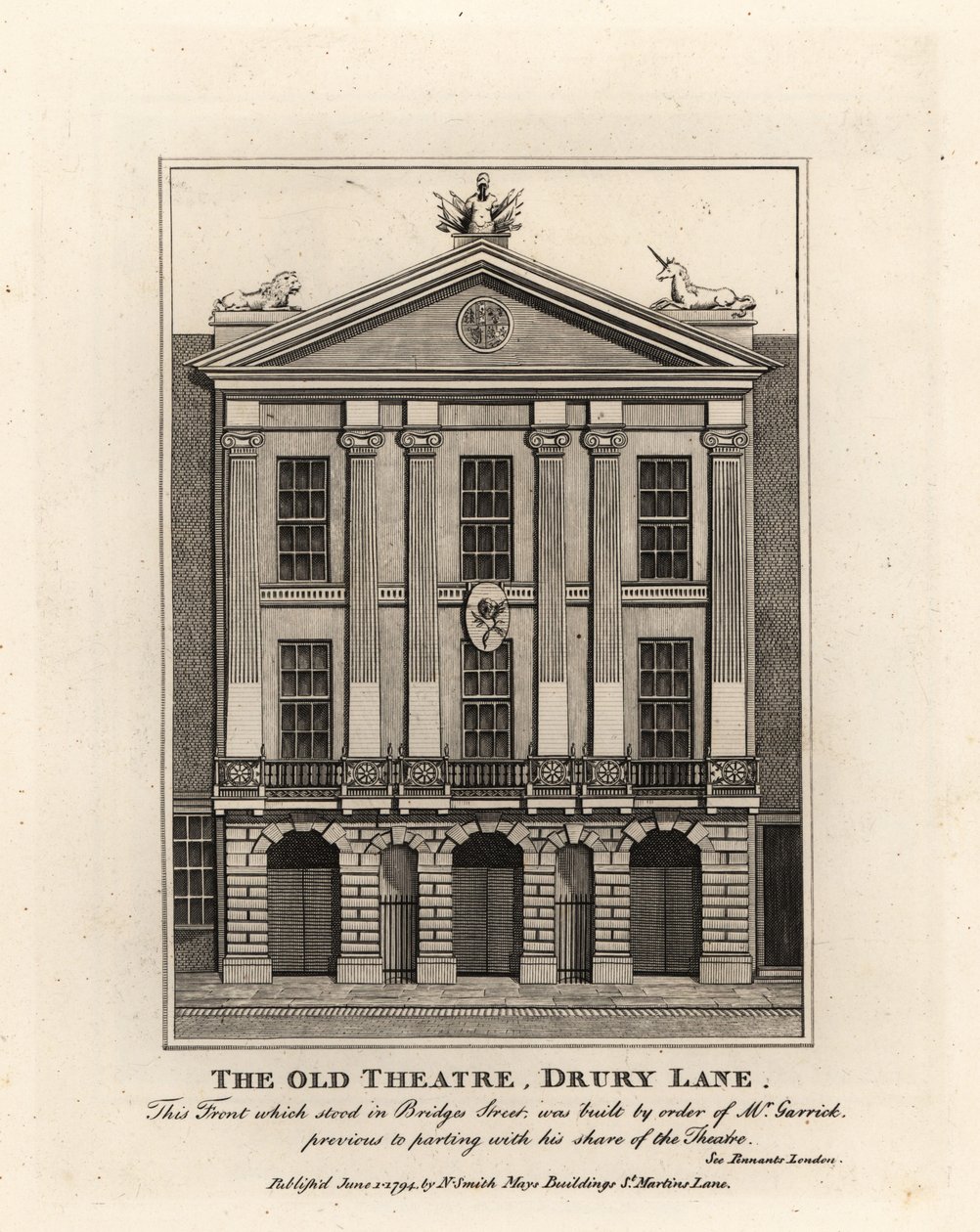 Vanhan teatterin edessä, Drury Lane tekijältä John Thomas Smith