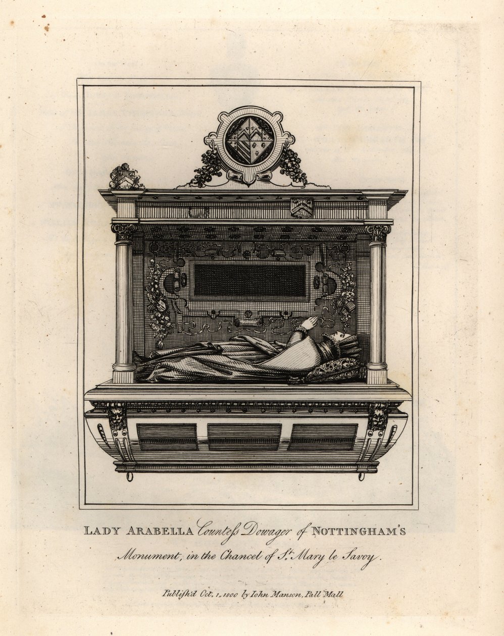 Hautakuva tai Lady Arabella, Nottinghamin kreivitär, St Mary le Savoyn kansliassa tekijältä John Thomas Smith