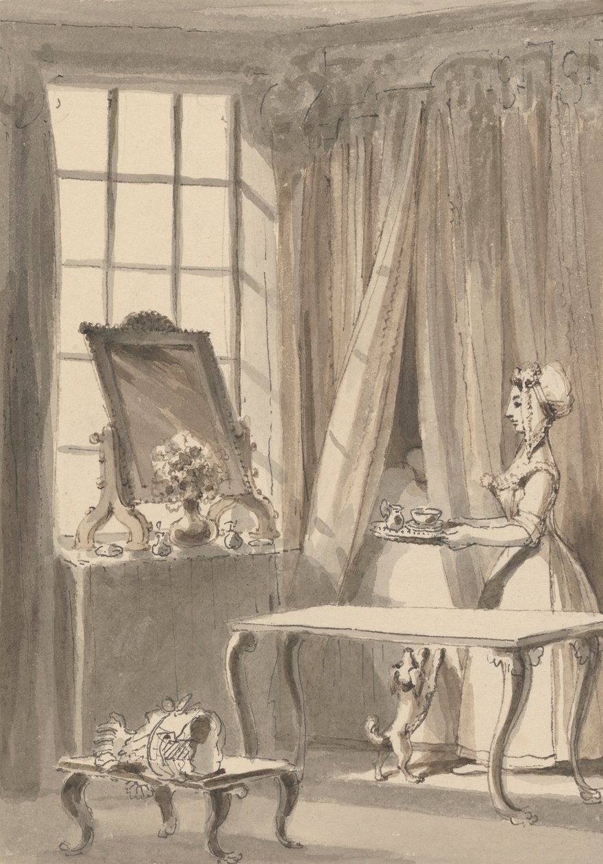 Hogarth on tehnyt aamiaisen ja lähettää kupin vaimolleen samaan aikaan määrätäen pienen koiran ottamaan emäntänsä makuuhuoneeseen tekijältä John Thomas Smith