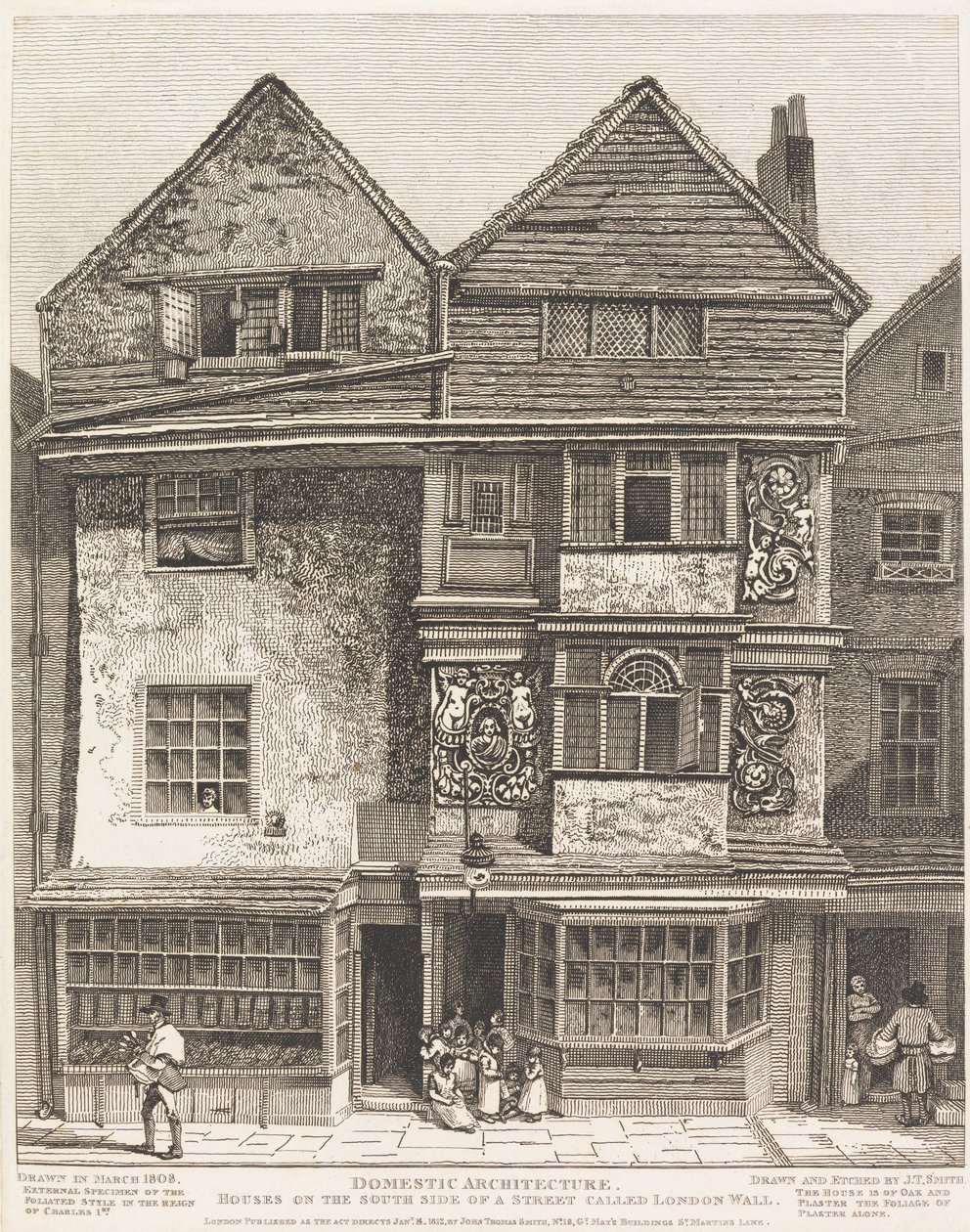 Taloja London Wall -nimisen kadun eteläpuolella tekijältä John Thomas Smith