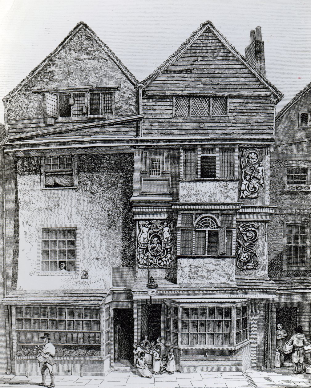 Talot London Wall -nimisen kadun eteläpuolella, julkaistu 1812 tekijältä John Thomas Smith