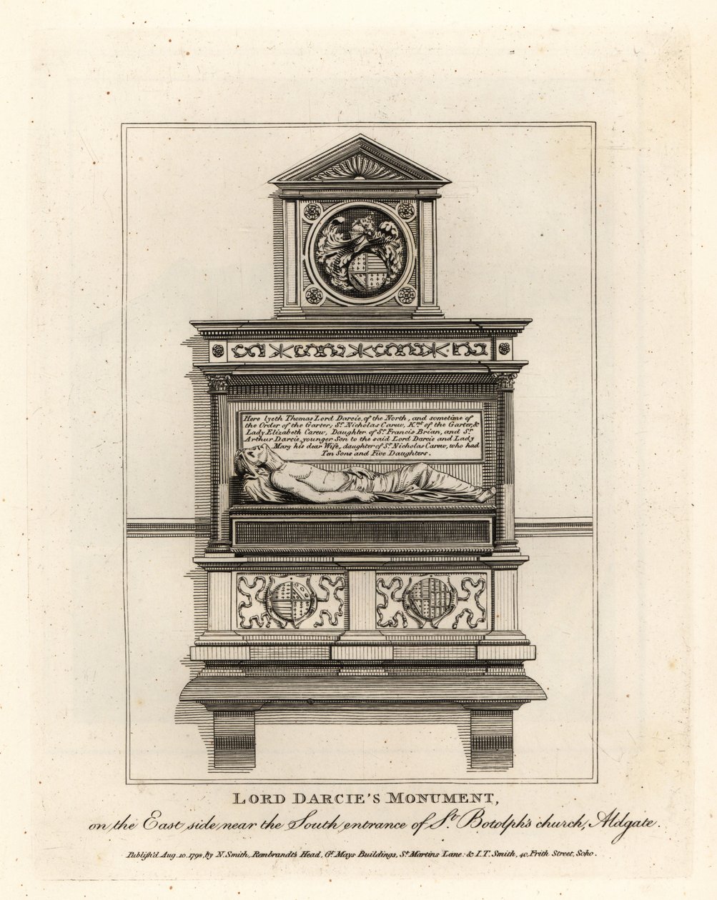 Lord Darcien muistomerkki St Botolphin kirkossa, Aldgate tekijältä John Thomas Smith