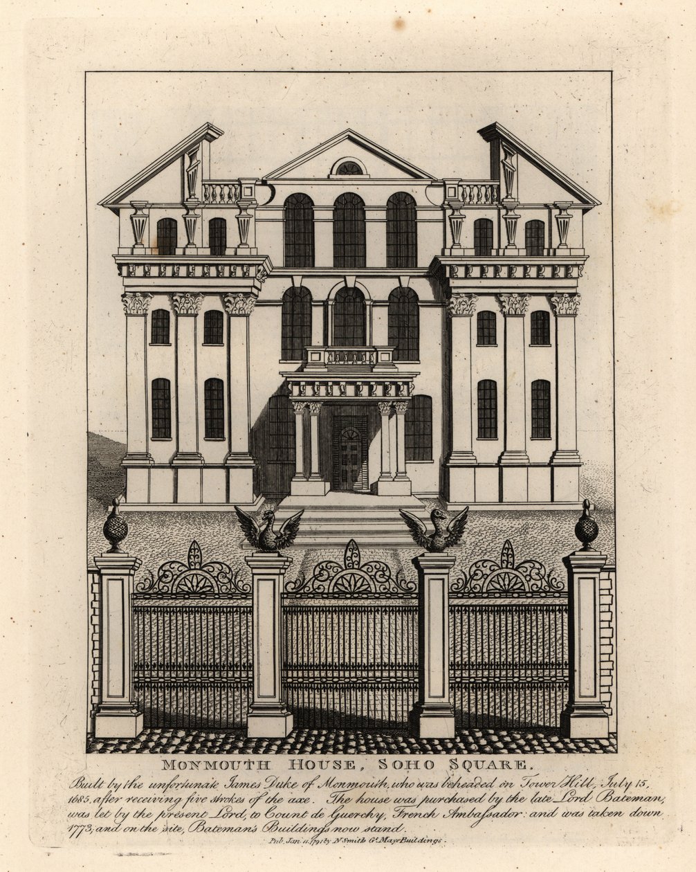 Monmouth House, Soho Square, purettiin 1773 tekijältä John Thomas Smith