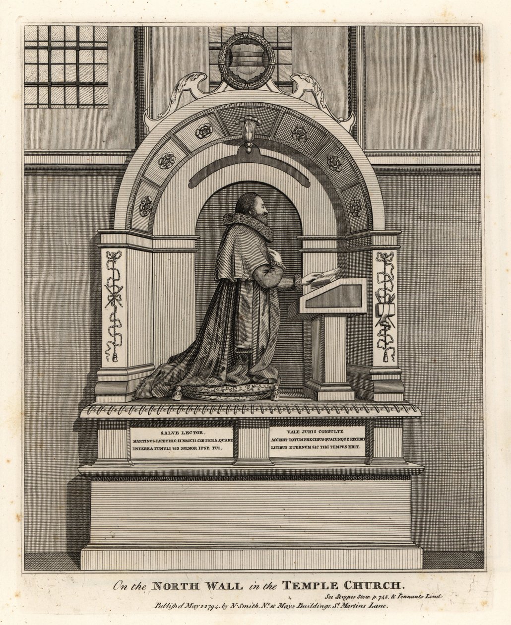 Lakimies Richard Martinin, Lontoon kirjailijan (1570-1618) muistomerkki temppelikirkossa tekijältä John Thomas Smith
