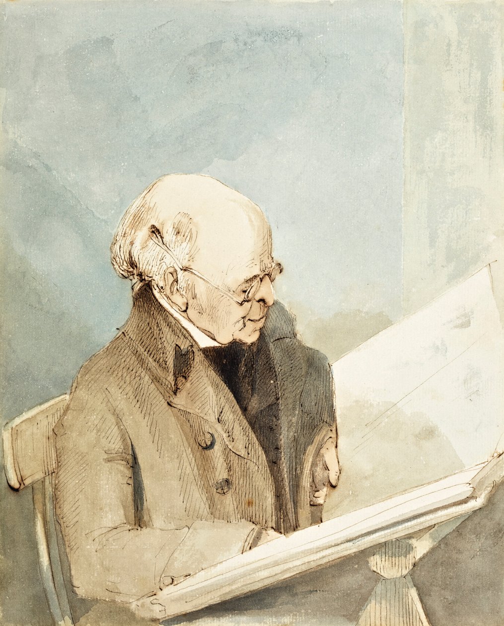 Mr Taylor, Haymanin oppilas, British Museumin painotalossa, n. 1820 (wc, kynä ja muste paperilla) tekijältä John Thomas Smith