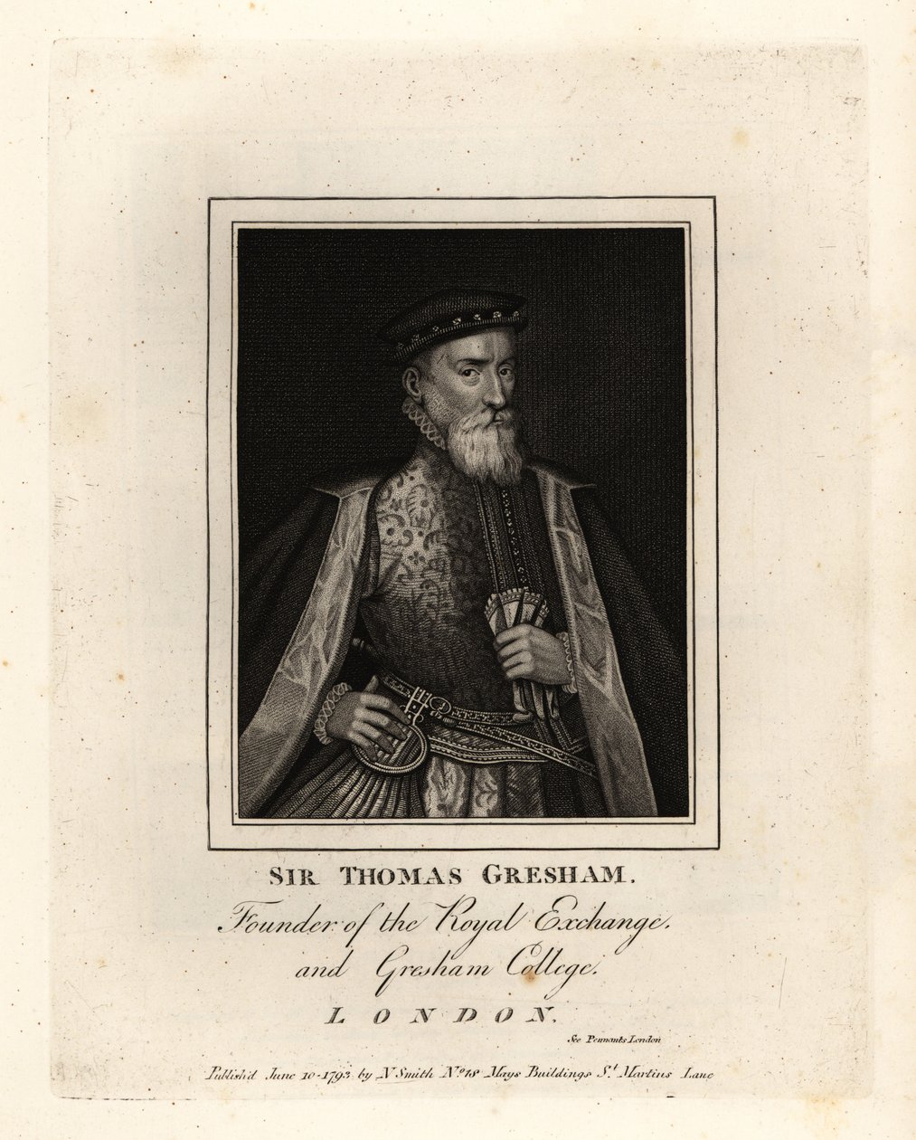 Sir Thomas Gresham, englantilainen kauppias ja rahoittaja, Royal Exchangen ja Gresham Collegen perustaja tekijältä John Thomas Smith
