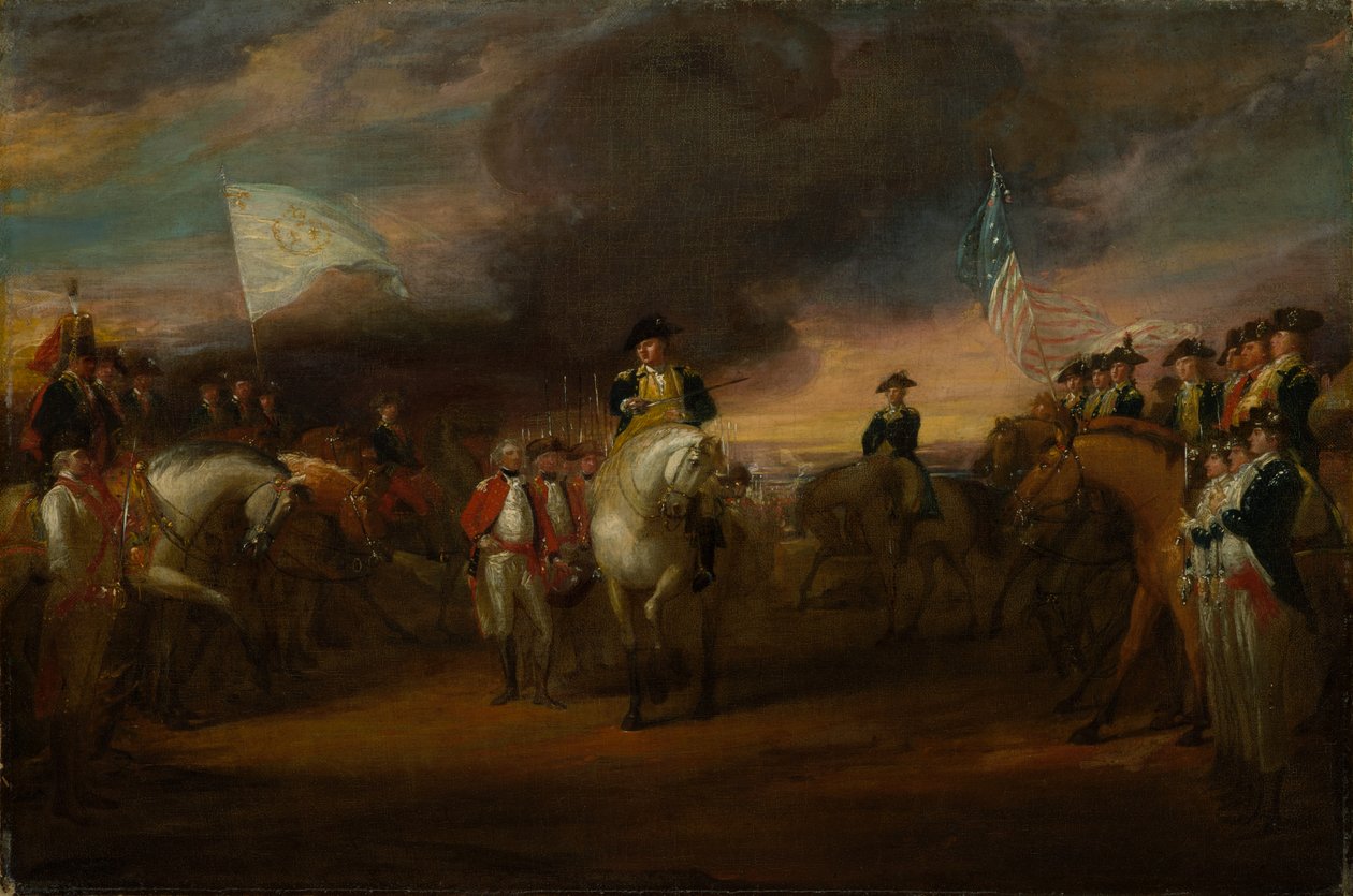 Tutkimus "The Surrender of Lord Cornwallis at Yorktown", n. 1787-1791 (öljy kankaalle) tekijältä John Trumbull