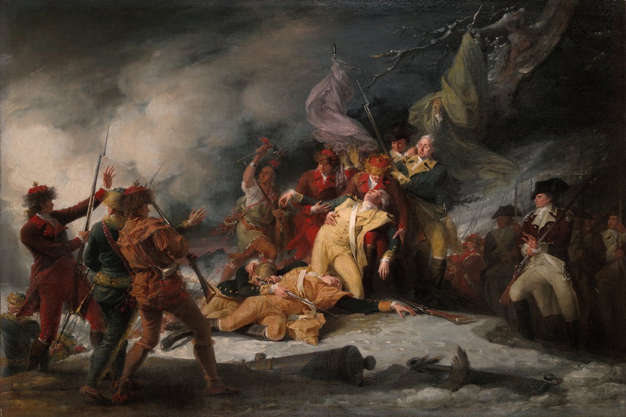 Kenraali Montgomeryn kuolema Quebecin hyökkäyksessä 31. joulukuuta 1775 tekijältä John Trumbull