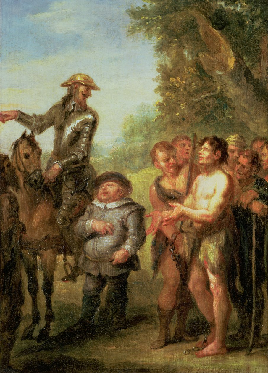 Don Quijote vapauttaa keittiön orjat Cervantes Don Quijotelta (paneeli) tekijältä John Vanderbanck