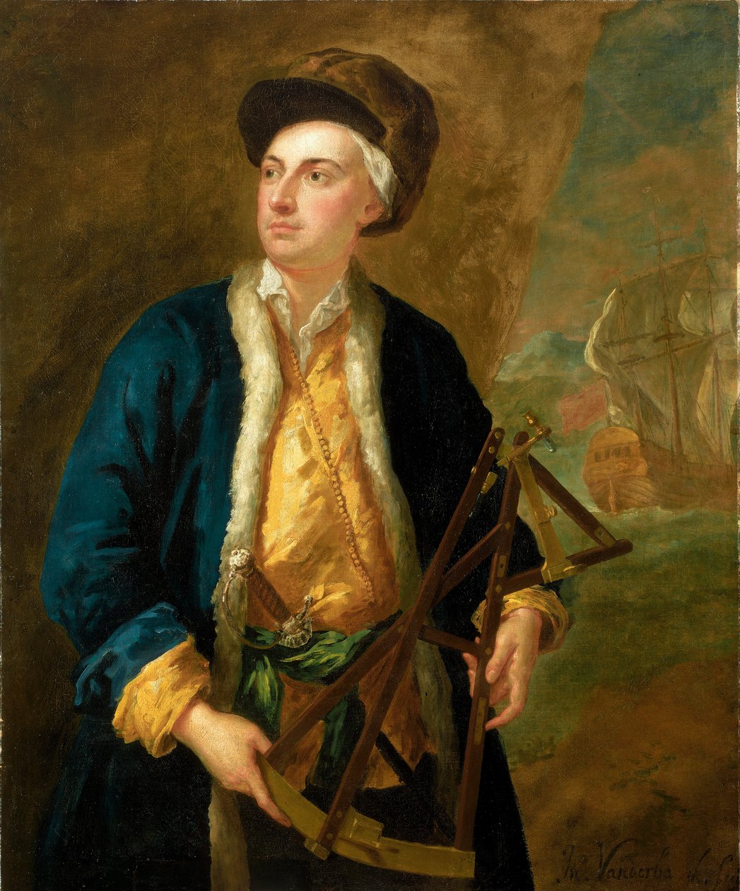 Kauppakapteeni ja Eltonin kvadrantti, noin 1730 (öljy kankaalle). tekijältä John Vanderbank