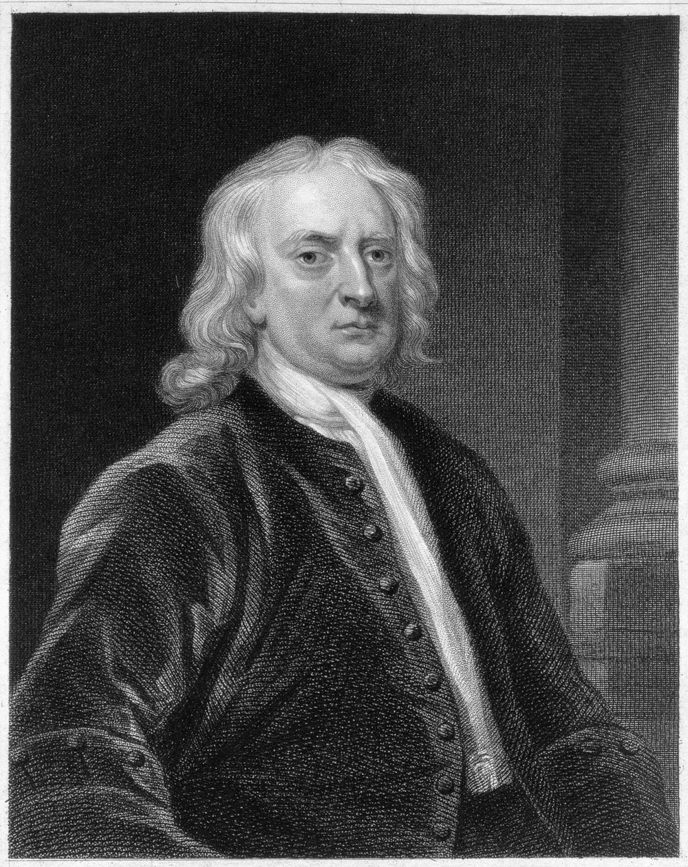Sir Isaac Newtonin (1642-1727) muotokuva, kaivertanut Edward Scriven (1775-1841) tekijältä John Vanderbank