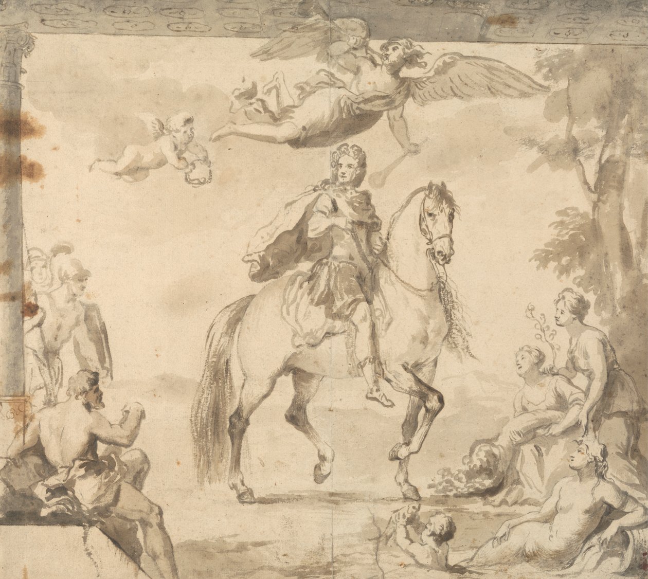 Valmisteleva tutkimus koristeluun "Equestrian Portrait of George I" tekijältä John Vanderbank