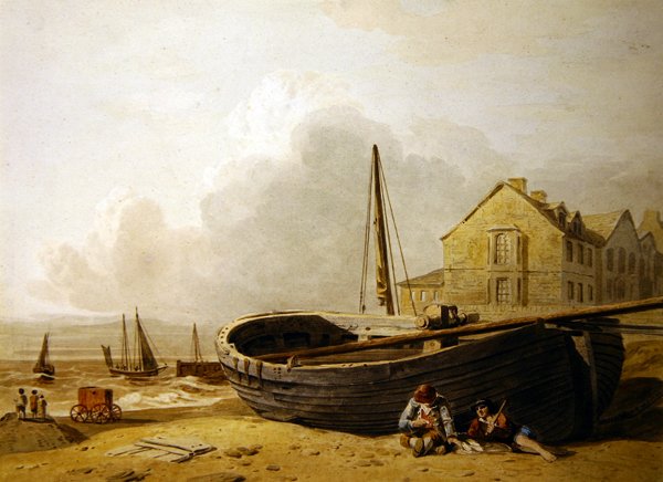 Kalastusvene piirretty Hastings Beachille (akvarelli paperille) tekijältä John Varley