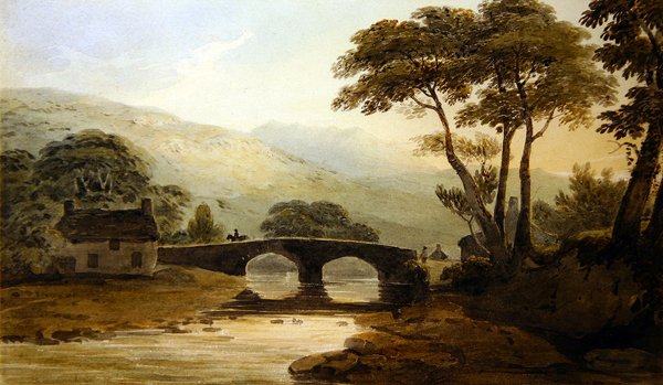 Beddgelert Bridge (akvarelli paperille) tekijältä John Varley
