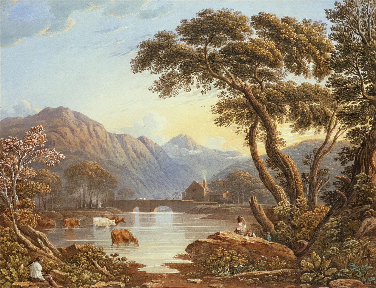 Beddgelert Bridge, Pohjois-Wales (akvarelli) tekijältä John Varley