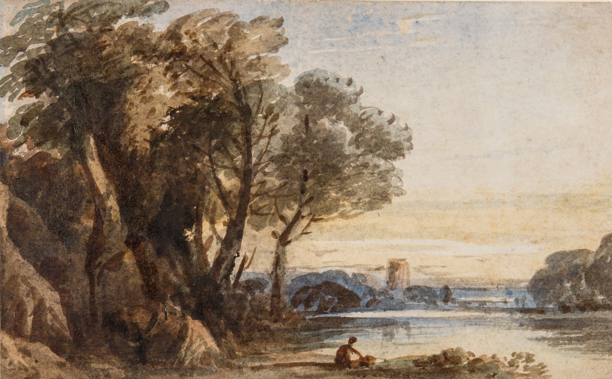 Capriccio Landscape, n. 1830 (wc arabikumilla paperilla) tekijältä John Varley