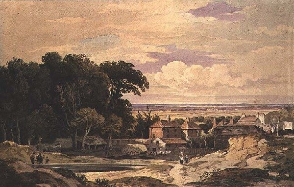 Frognal, Hampstead, n. 1825 (akvarelli) tekijältä John Varley