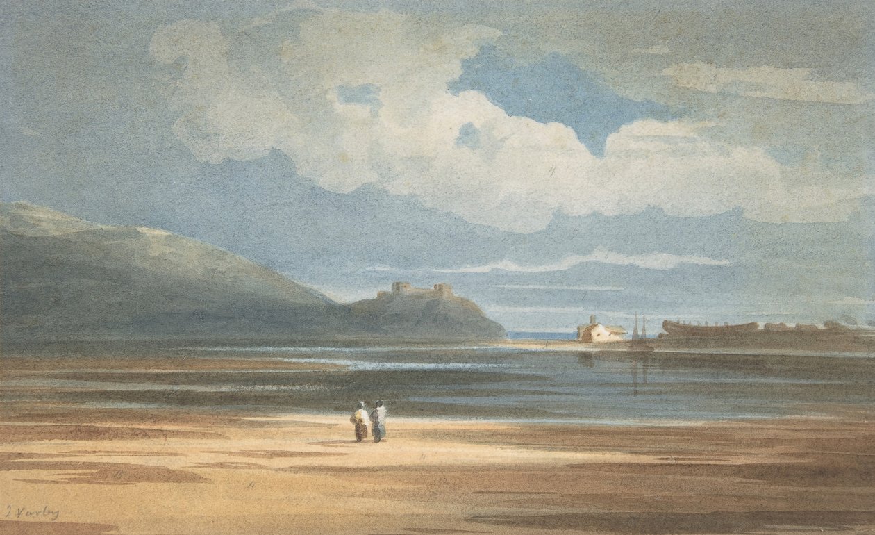 Harlechin linna Traeth Mawrin toisella puolella, 1800-1842. tekijältä John Varley I