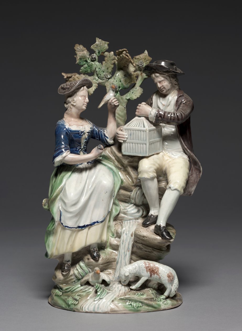 Ryhmä lintuhäkin kanssa, valmistaja Staffordshire Factory, n. 1770 tekijältä John Voyez