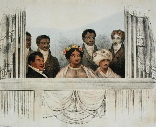 Heidän Majesteettinsa King Rheo Rhio, kuningatar Tamehamalu, Madame Poki, Sandwich Islands ja sviitti, kun he esiintyivät Theatre Royalissa, Drury Lane, 4. kesäkuuta 1824 tekijältä John W. Gear