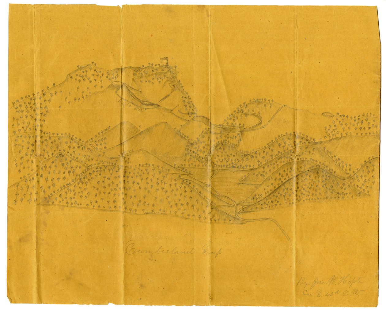 Lyijykynäkuva Cumberland Gapista, n. 1862-1865 tekijältä John W. Hopte