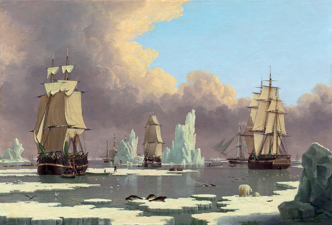 Pohjoinen valaiden kalastus: Joutsen ja Isabella, n. 1840 tekijältä John Ward of Hull