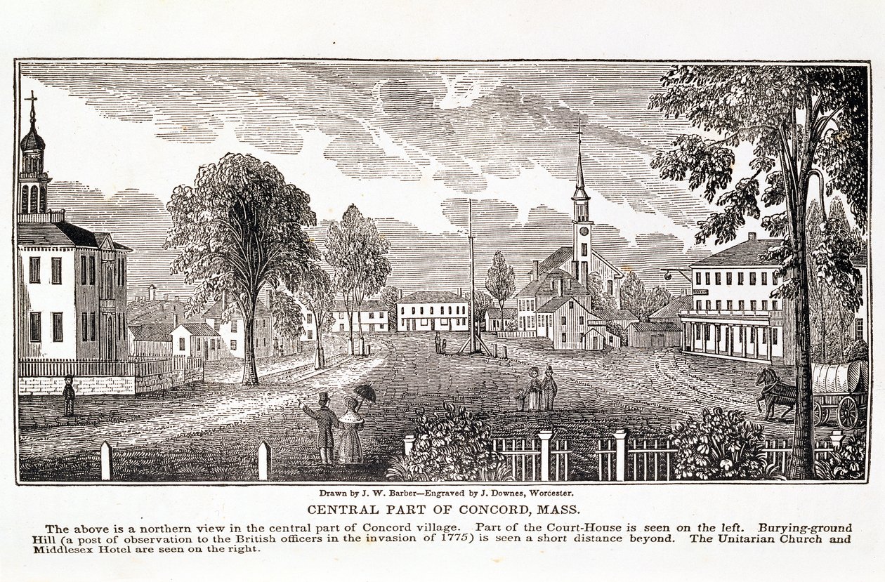 Concordin keskiosa, Massachusettsin historialliset kokoelmat, John Warner Barber, kaiverrus J. Downes, 1839 tekijältä John Warner Barber
