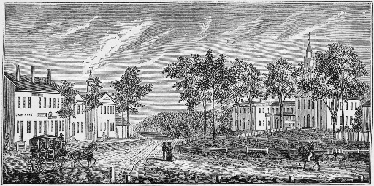 Greenfieldin keskiosa, "Massachusettsin historialliset kokoelmat", John Warner Barber, kaiverrus S. E. Brown, 1839 tekijältä John Warner Barber