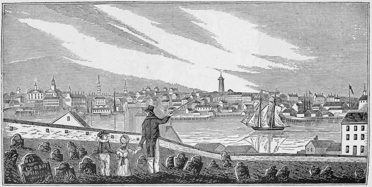Etelänäkymä Charlestownista, Massachusettsin historiallisista kokoelmista, John Warner Barber, kaiverrus S. E. Brown, 1839 tekijältä John Warner Barber