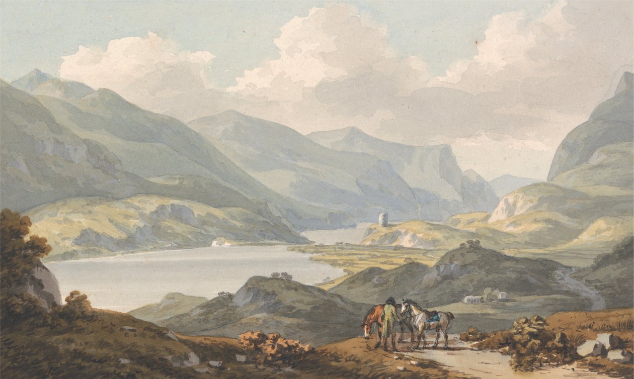 Llanberiksen järvet - tieltä Caernarfonista Llanberisiin, Caernarfonshire tekijältä John Warwick Smith