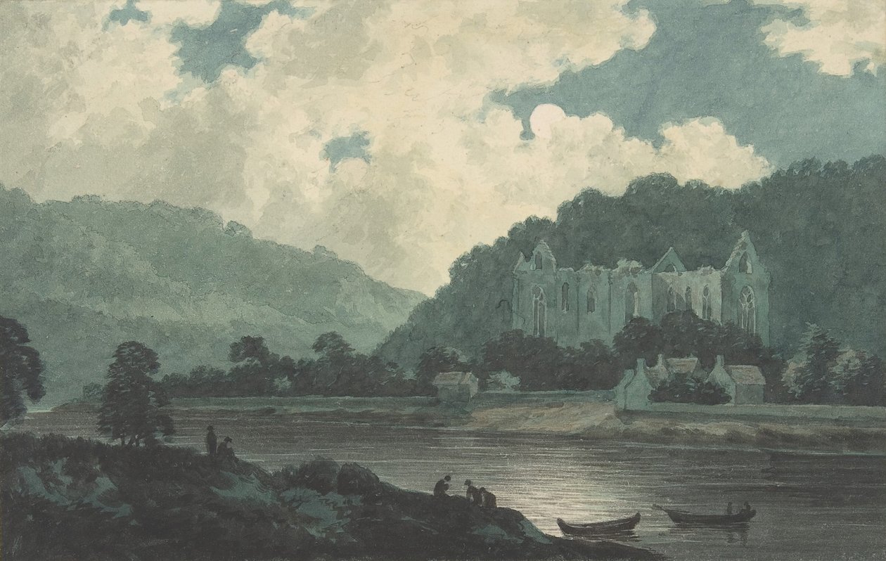 Moonlightin Tintern Abbey, n. 1789. tekijältä John Warwick Smith