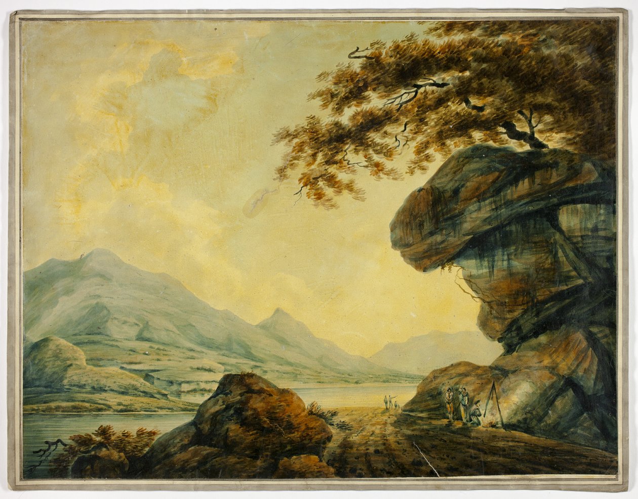 Matkailijat ruoanlaitto Roadside järven rannalla tekijältä John Warwick Smith