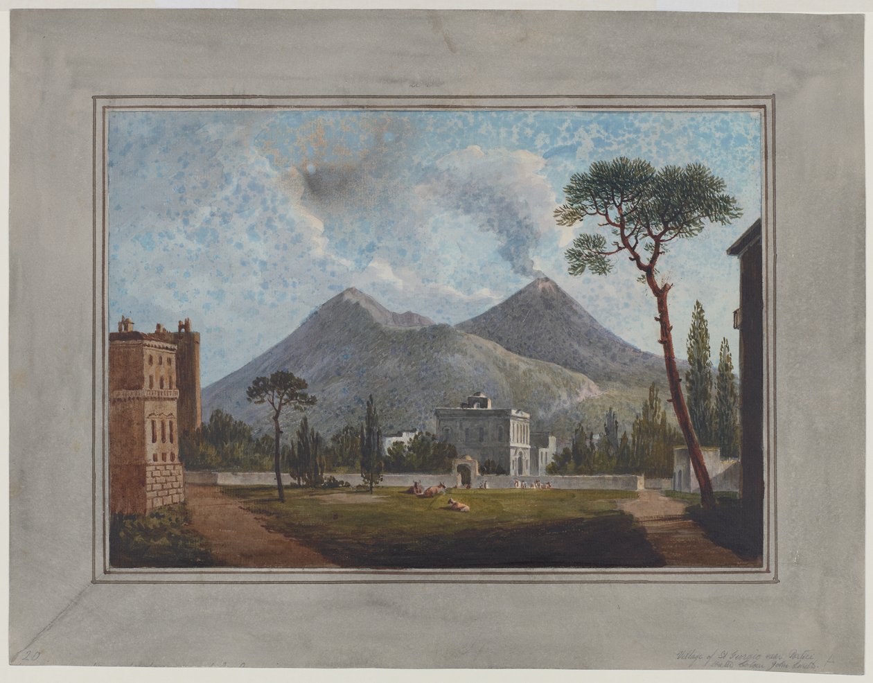 St Giorgion kylä Porticin lähellä, n. 1781 (akvarelli, guassi, kynä ja arabikumi paperille) tekijältä John Warwick Smith