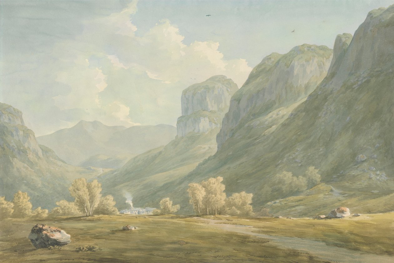 Stonethwaiten ja Eagle Craggin kylä Borrowdalessa tekijältä John Warwick Smith