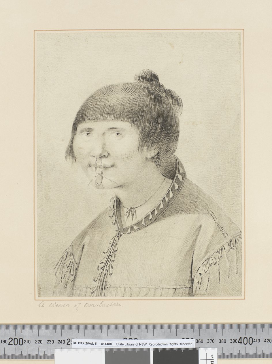 F.29 Oonalashkan nainen, n. 1773-84 (akvarelli) tekijältä John Webber