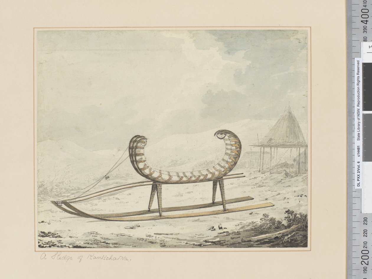 F.40 Kamtšatkan kelkka, n. 1783-84 (akvarelli) tekijältä John Webber