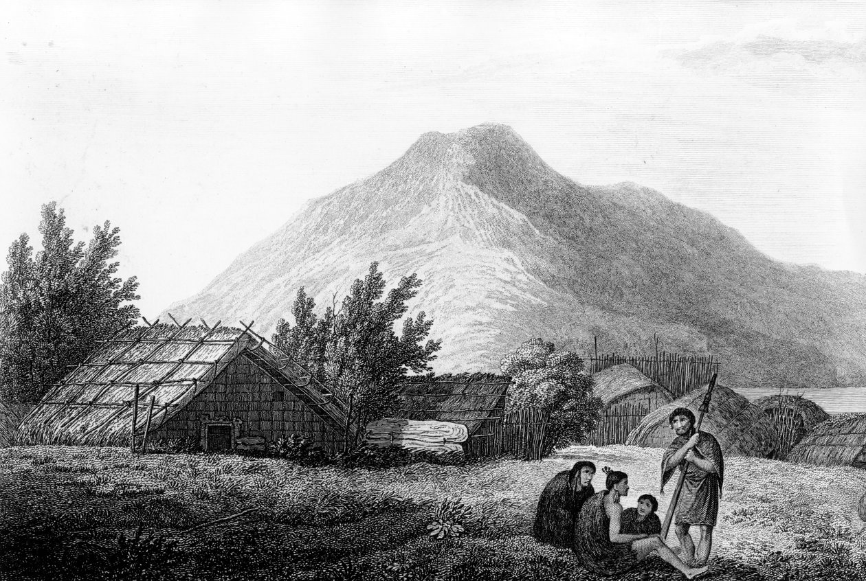 Hippan sisäpuoli Uudessa-Seelannissa, kuvitus teoksesta "Voyage to the Pacific", kaivertanut Benjamin Pouncy, 1784 tekijältä John Webber
