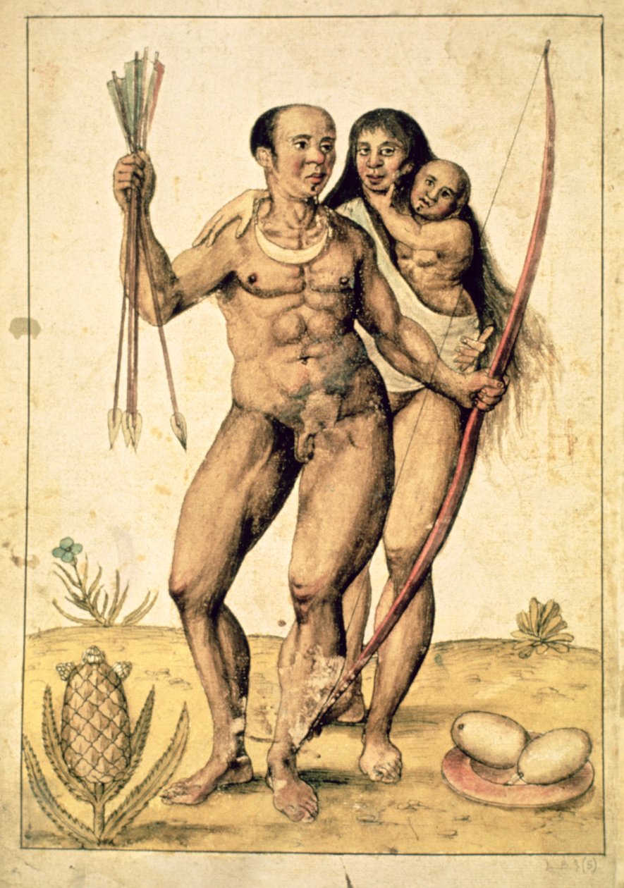 Native American Family, n. 1585-1587 (akvarelli paperille) tekijältä John White