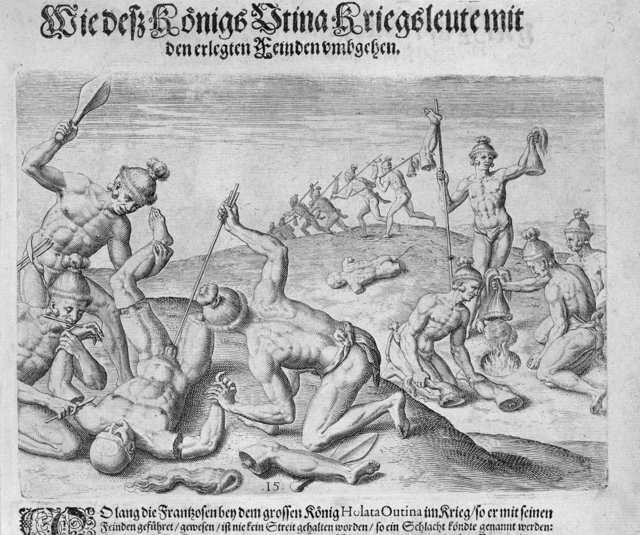 Kannibalismi, kaiverrus Theodor de Bry (1528-98) tekijältä John White