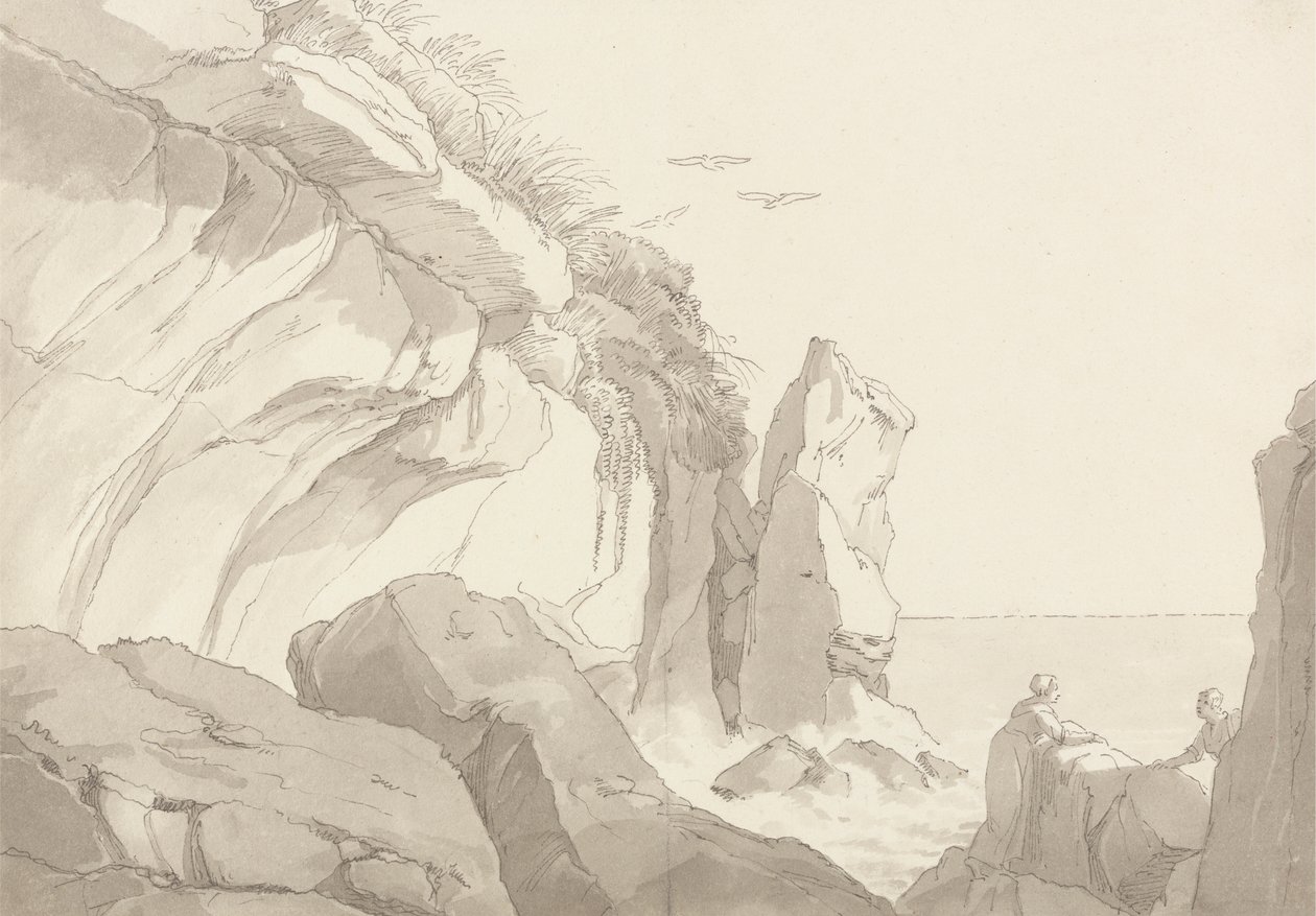 The Warren lähellä Exmouthia, Devon: Figuurit kallioilla meren reunalla tekijältä John White Abbott