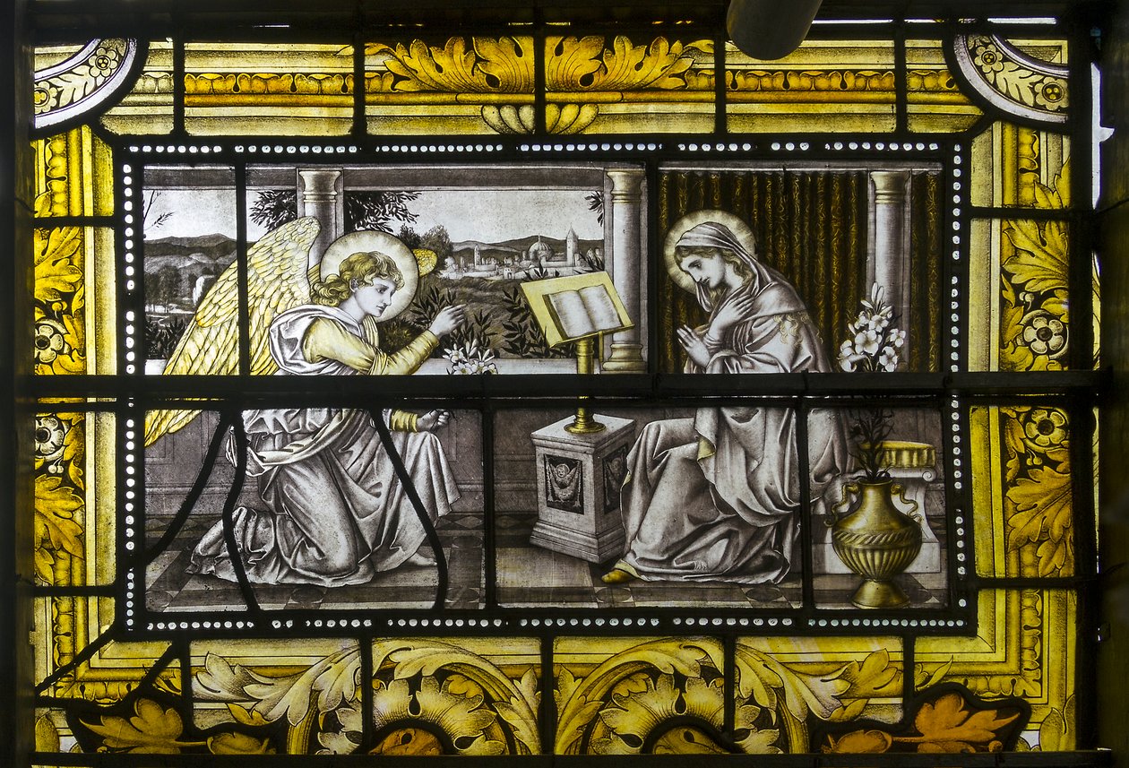 Oxford, Trinity College, James Powell & Sons, John William Brown (1842-1928), Annunciation, 1885 tekijältä John William Brown
