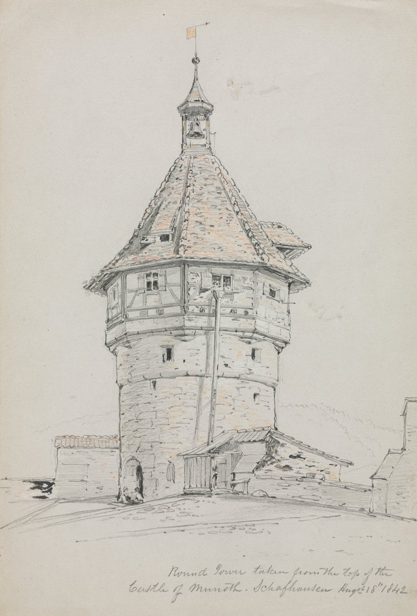 Pyöreä torni, Munotin linna, Schaffhausen, Sveitsi, 1842. tekijältä John William Casilear