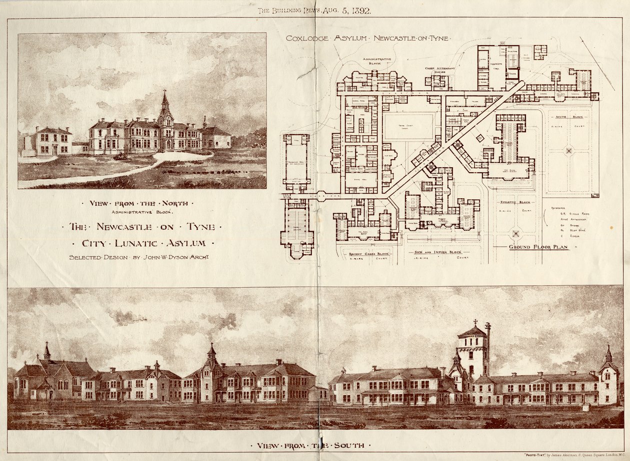 Newcastle upon Tyne Lunatic Asylum, Coxlodge, n. 1829 (valokuva) tekijältä John William Dyson