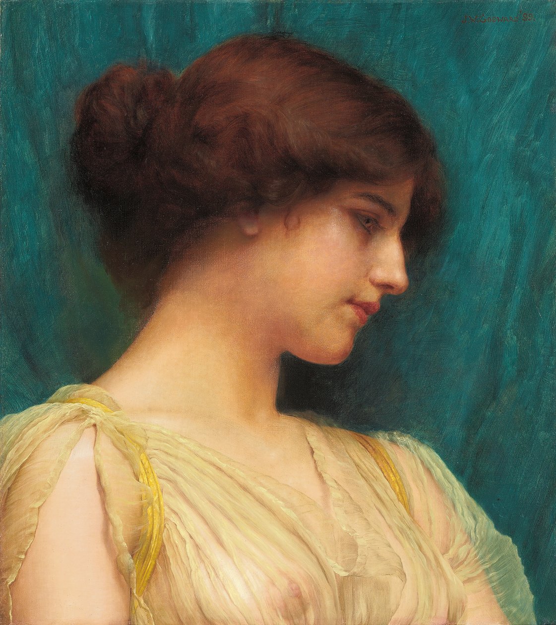 Tutkimus tytön päästä, 1899 tekijältä John William Godward